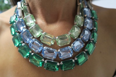 Collier 3-reihig 18x15 Grün-Blau
